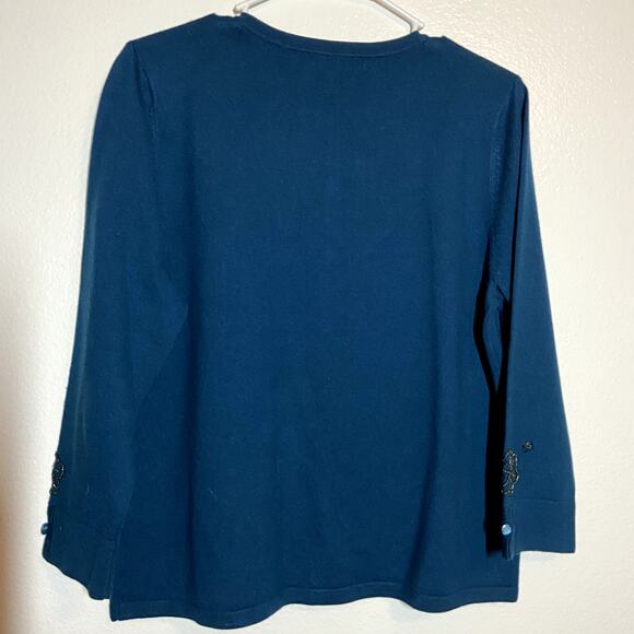 Pendleton Cardigan Silk Cashmere Blend Sequin Floral Embellished Teal Medium - Picture 4 of 4